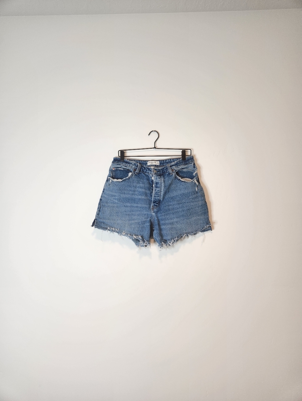 Abercrombie & Fitch High-Waist Distressed Denim Shorts - Blue